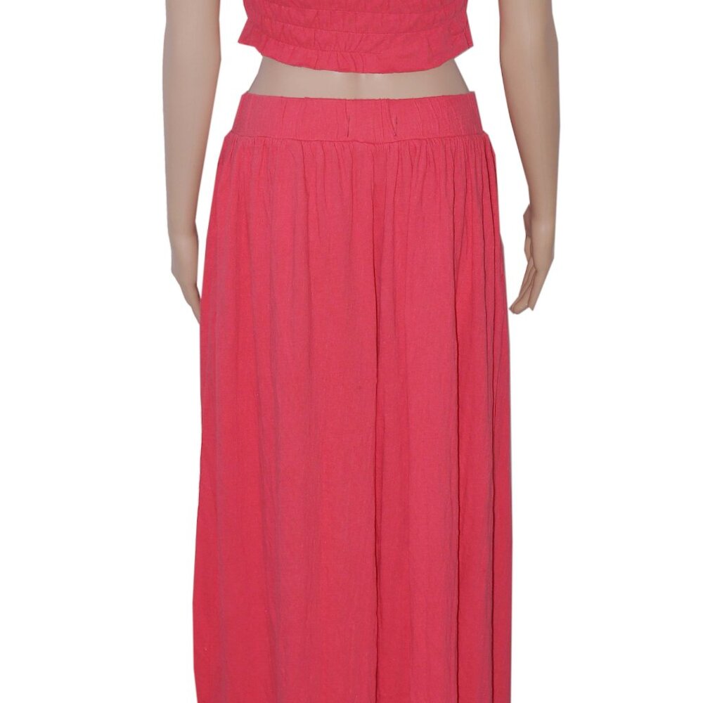 Free People Solange Set Ruffle Pull-On Wide-Leg Smocked Top & Pants XL - Picture 6 of 7